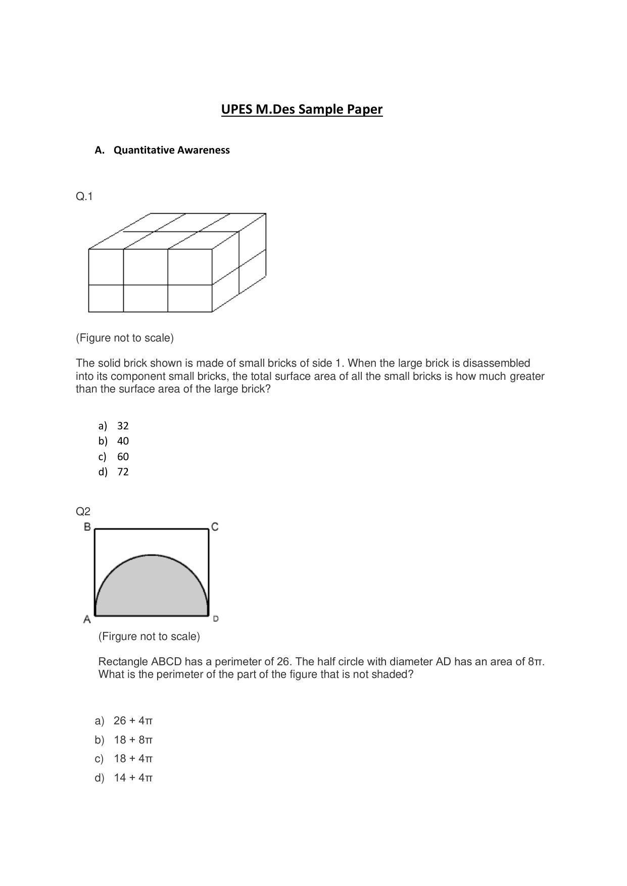 UPES M.Des Sample Papers - Page 1