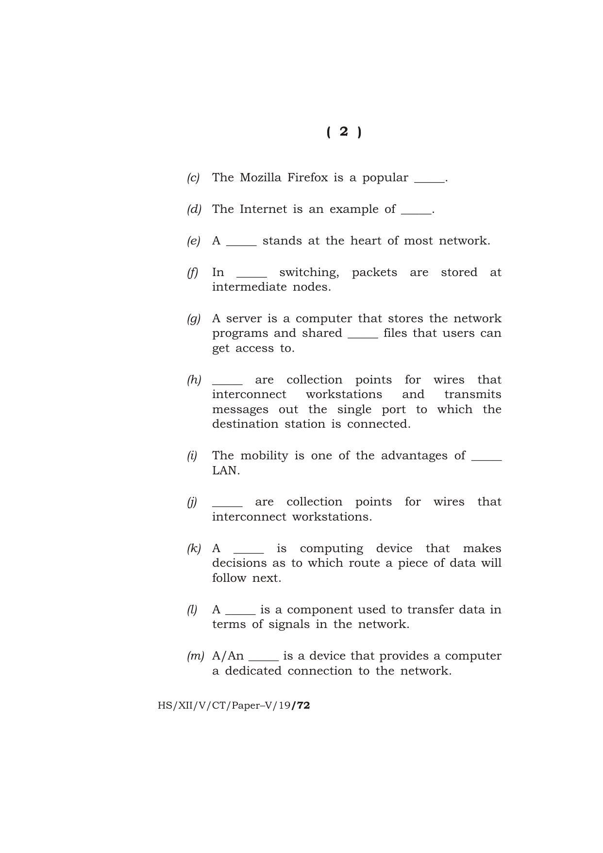 Meghalaya Board (MBOSE) Class 10 COMPUTER TECHNIQUE ( Vocational Stream ) Paper : V ( Computer Network ) 2019 Question Paper - Page 2