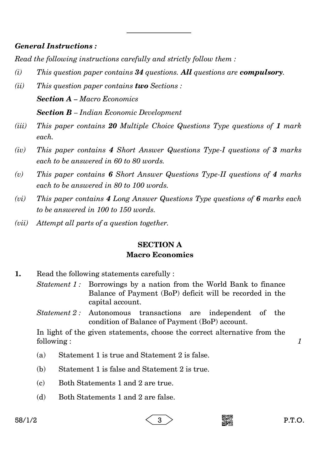 CBSE Class 12 58-1-2 Economics 2023 Question Paper - Page 3