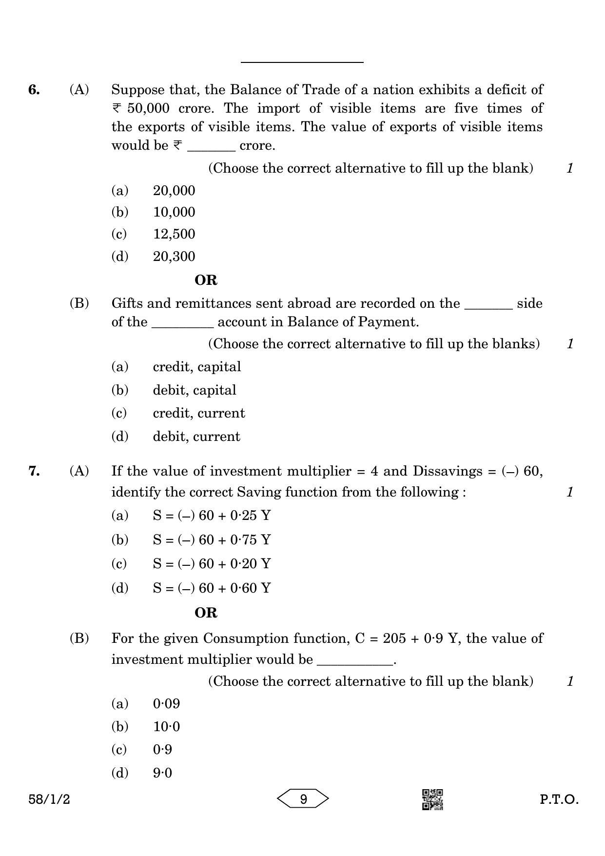 CBSE Class 12 58-1-2 Economics 2023 Question Paper - Page 9