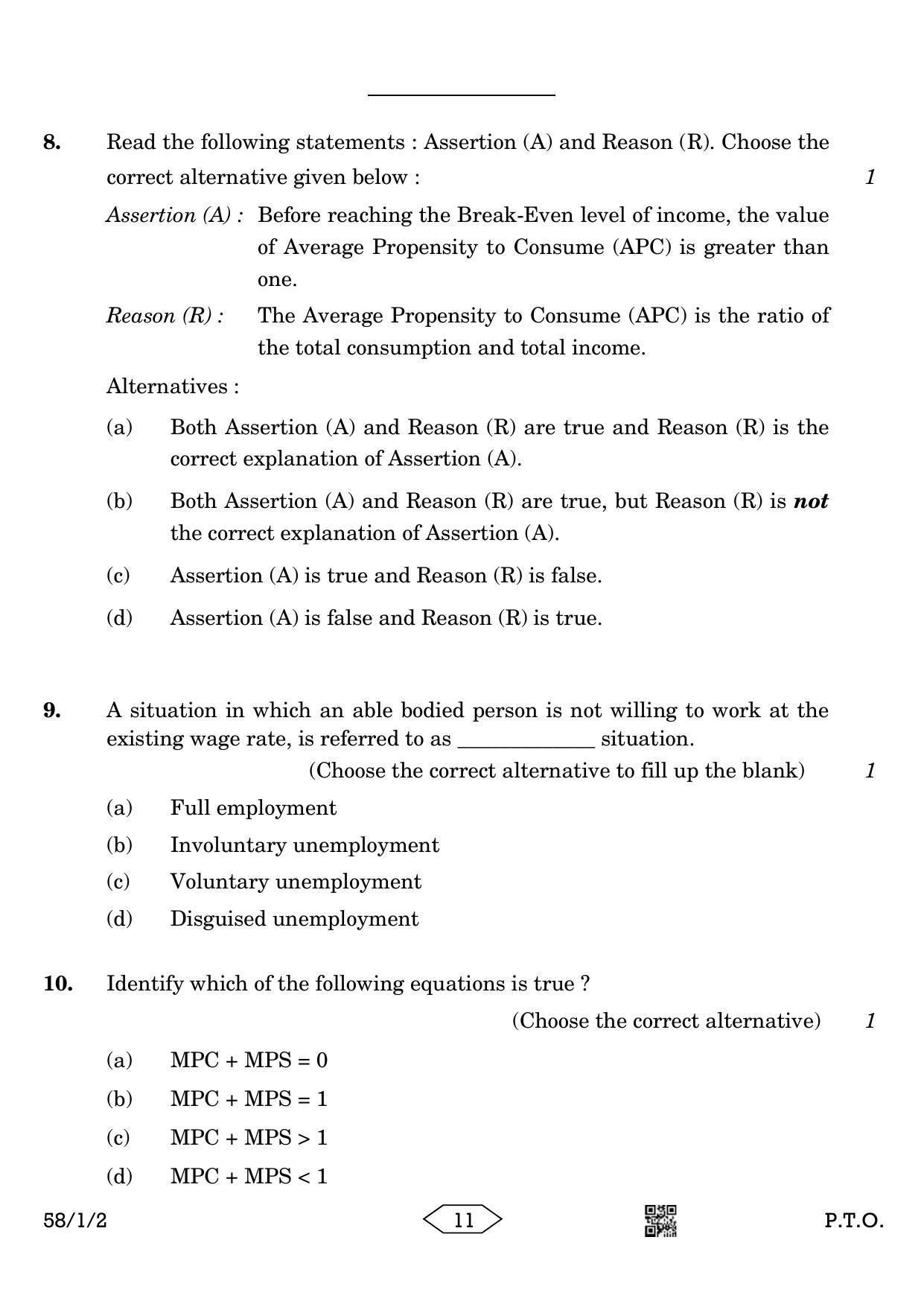 CBSE Class 12 58-1-2 Economics 2023 Question Paper - Page 11