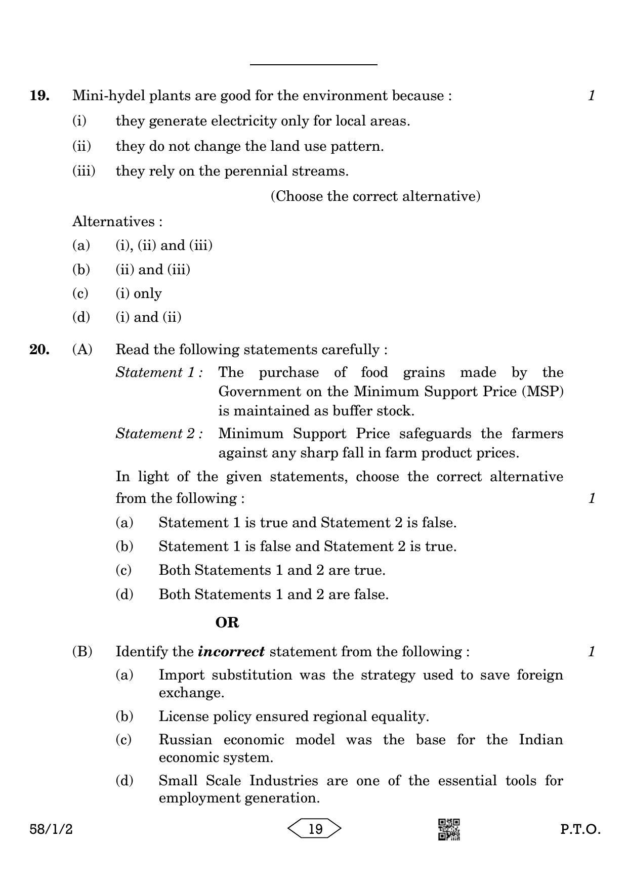 CBSE Class 12 58-1-2 Economics 2023 Question Paper - Page 19