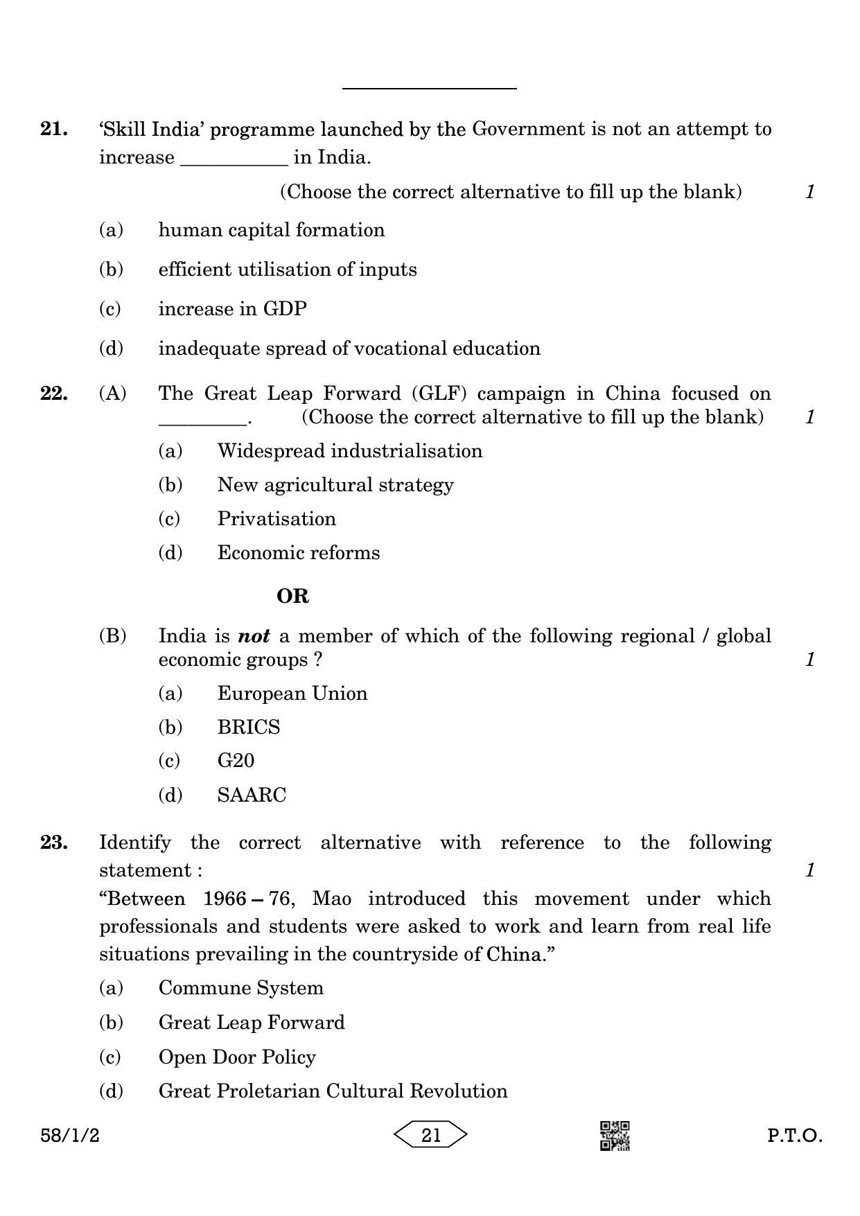 CBSE Class 12 58-1-2 Economics 2023 Question Paper - Page 21