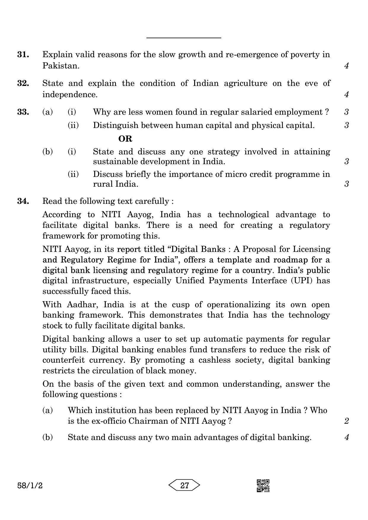 CBSE Class 12 58-1-2 Economics 2023 Question Paper - Page 27