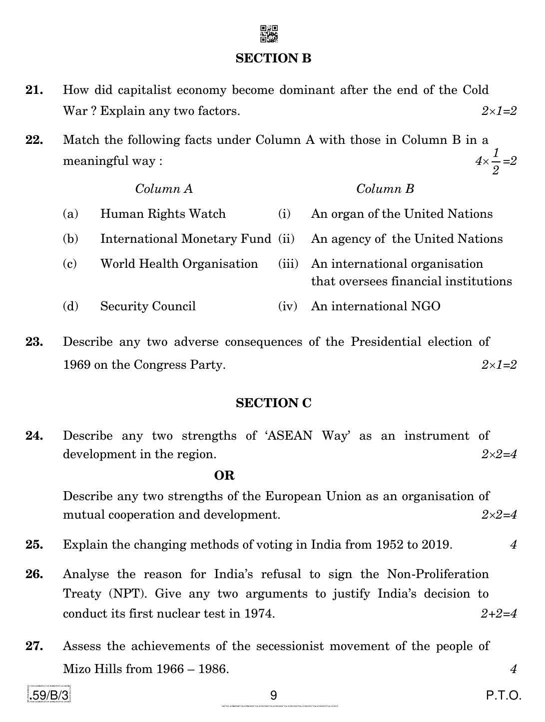 CBSE Class 12 59-C-3 - Political Science 2020 Compartment Question Paper - Page 9