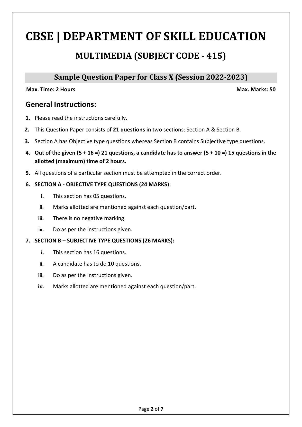 CBSE Class 10 (Skill Education) Multi Media Sample Papers 2023 - Page 2
