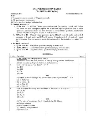 NIOS Class 10 Mathematics (211) Sample Paper
