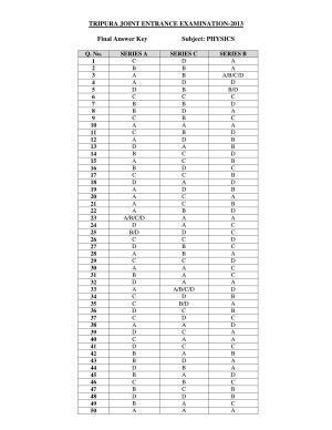 TBJEE 2014 Answer Key