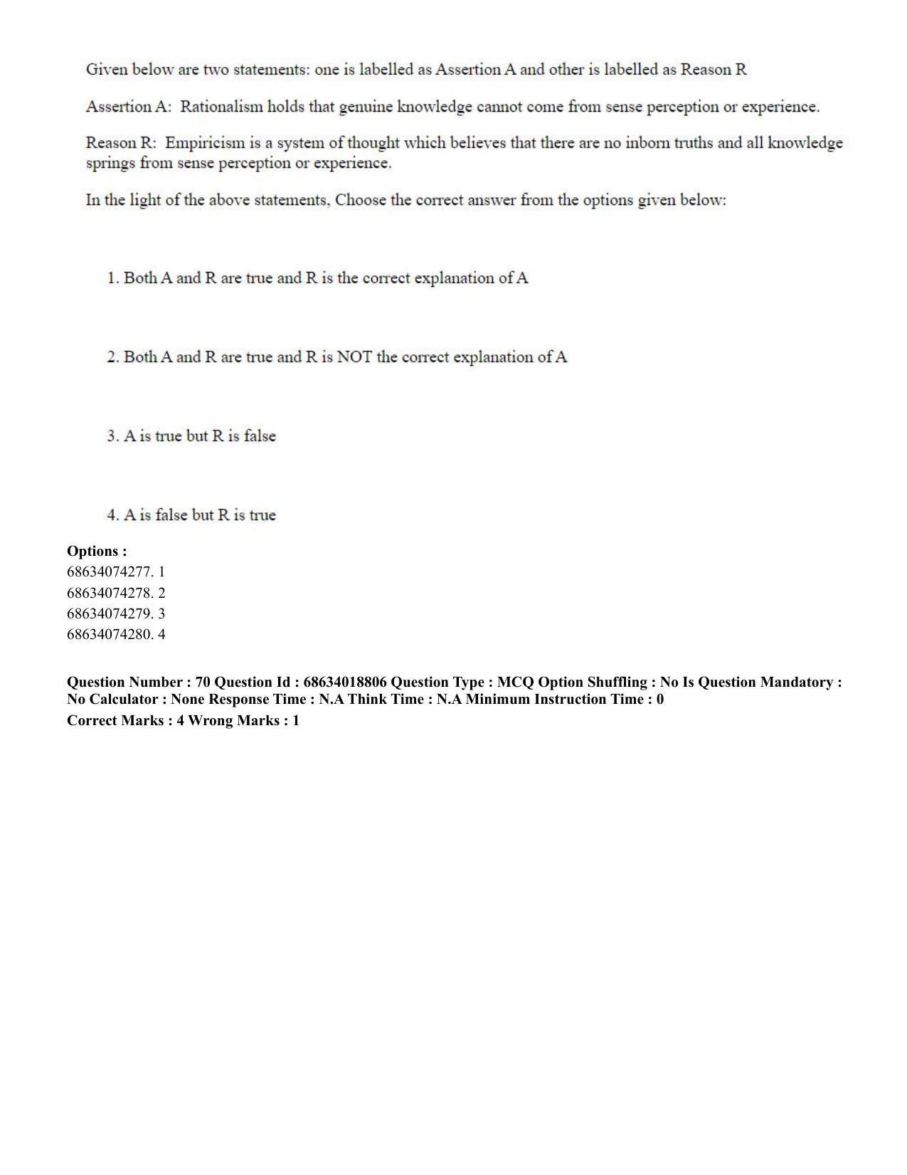CUET PG 2023: COQP22 – HUQP16 – Philosophy(Eng) - Shift 3 (13-06-2023) Question Paper - Page 66