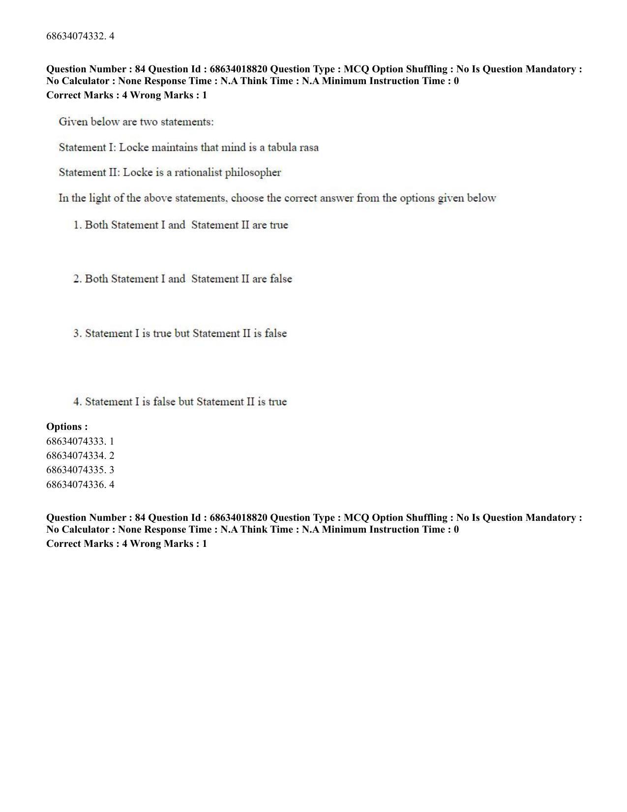 CUET PG 2023: COQP22 – HUQP16 – Philosophy(Eng) - Shift 3 (13-06-2023) Question Paper - Page 83