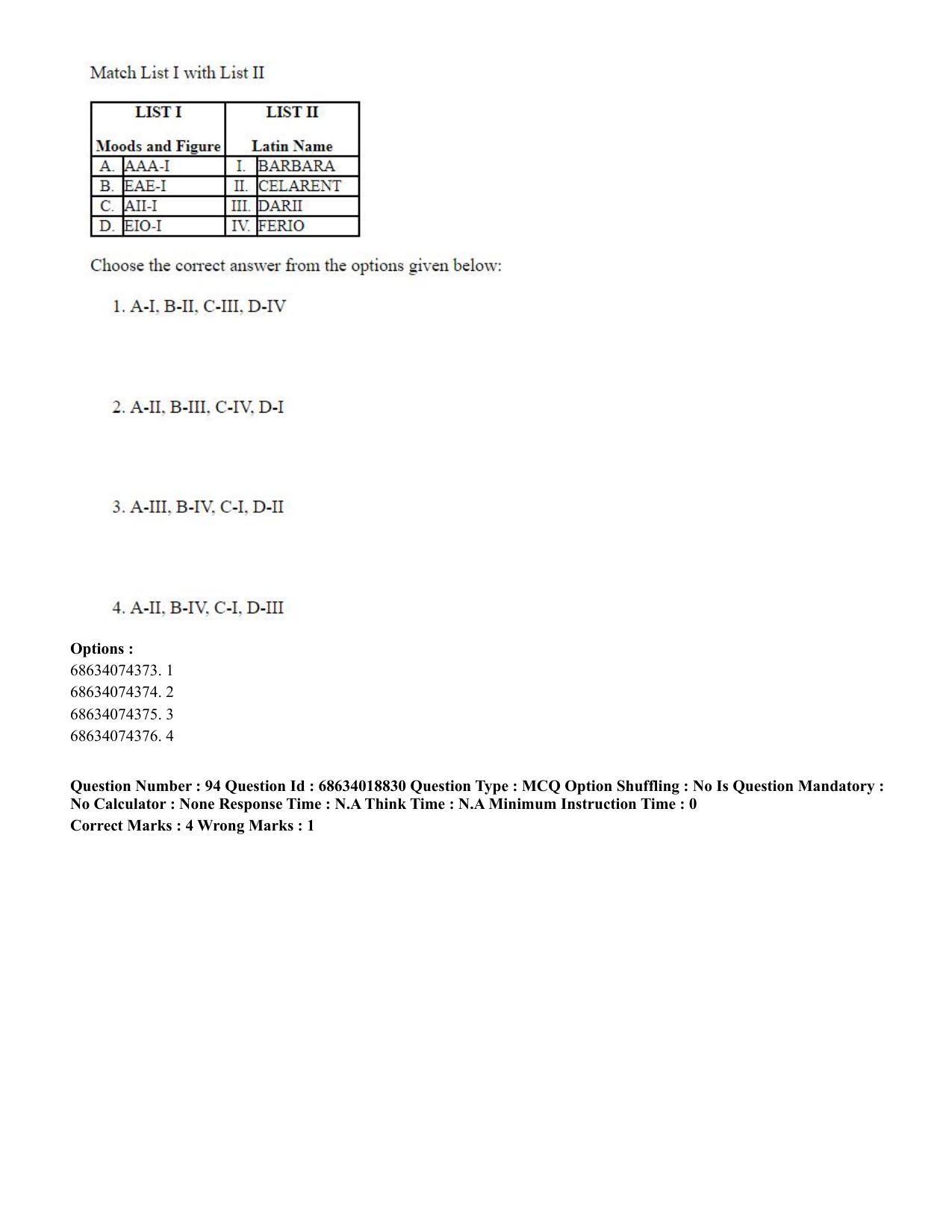 CUET PG 2023: COQP22 – HUQP16 – Philosophy(Eng) - Shift 3 (13-06-2023) Question Paper - Page 95
