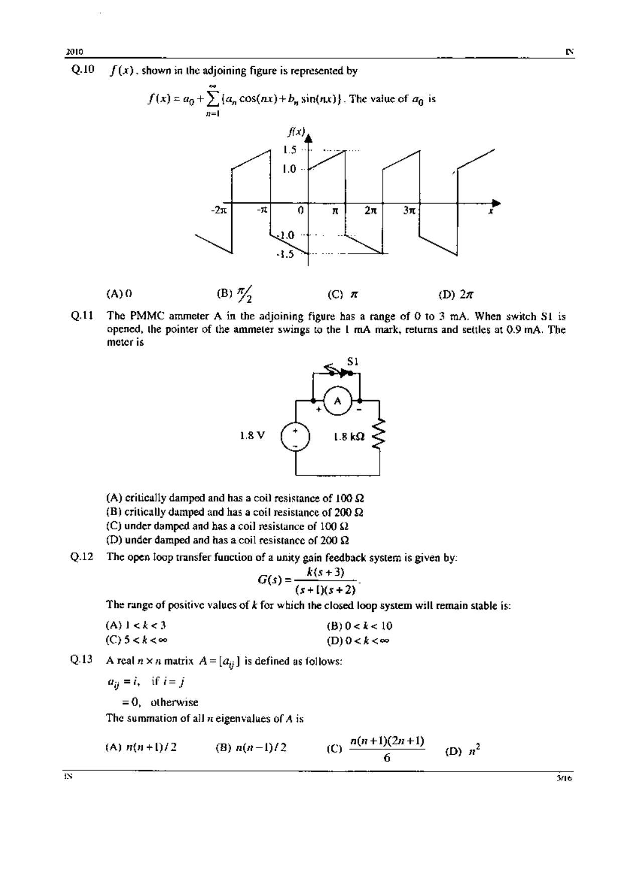 GATE 2010 Instrumentation Engineering (IN) Question Paper with Answer Key - Page 3