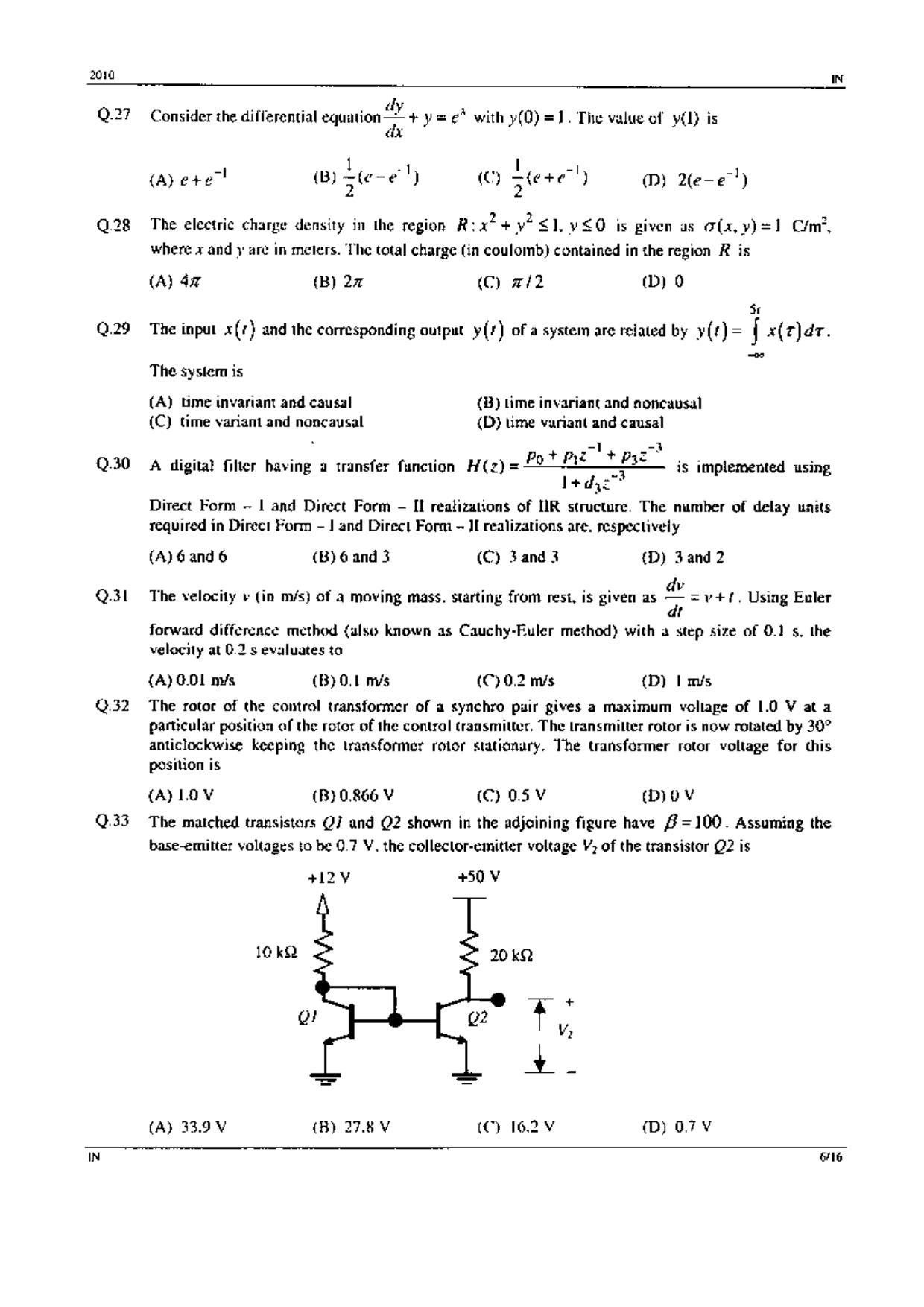 GATE 2010 Instrumentation Engineering (IN) Question Paper with Answer Key - Page 6