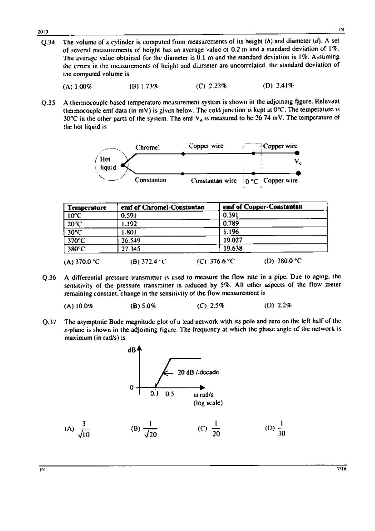 GATE 2010 Instrumentation Engineering (IN) Question Paper with Answer Key - Page 7