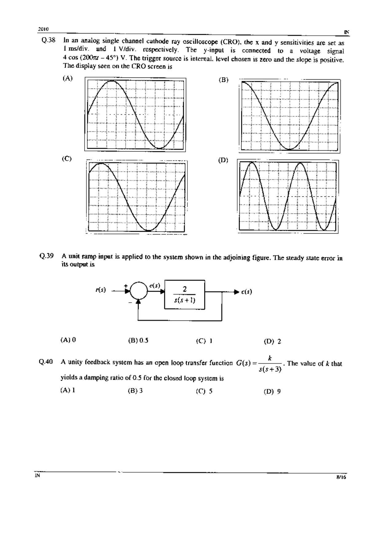 GATE 2010 Instrumentation Engineering (IN) Question Paper with Answer Key - Page 8