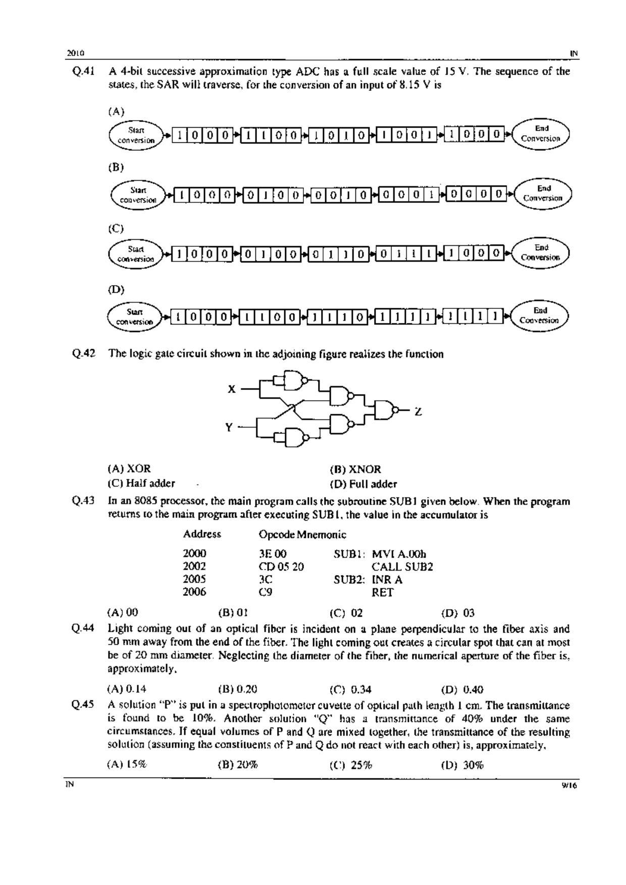 GATE 2010 Instrumentation Engineering (IN) Question Paper with Answer Key - Page 9