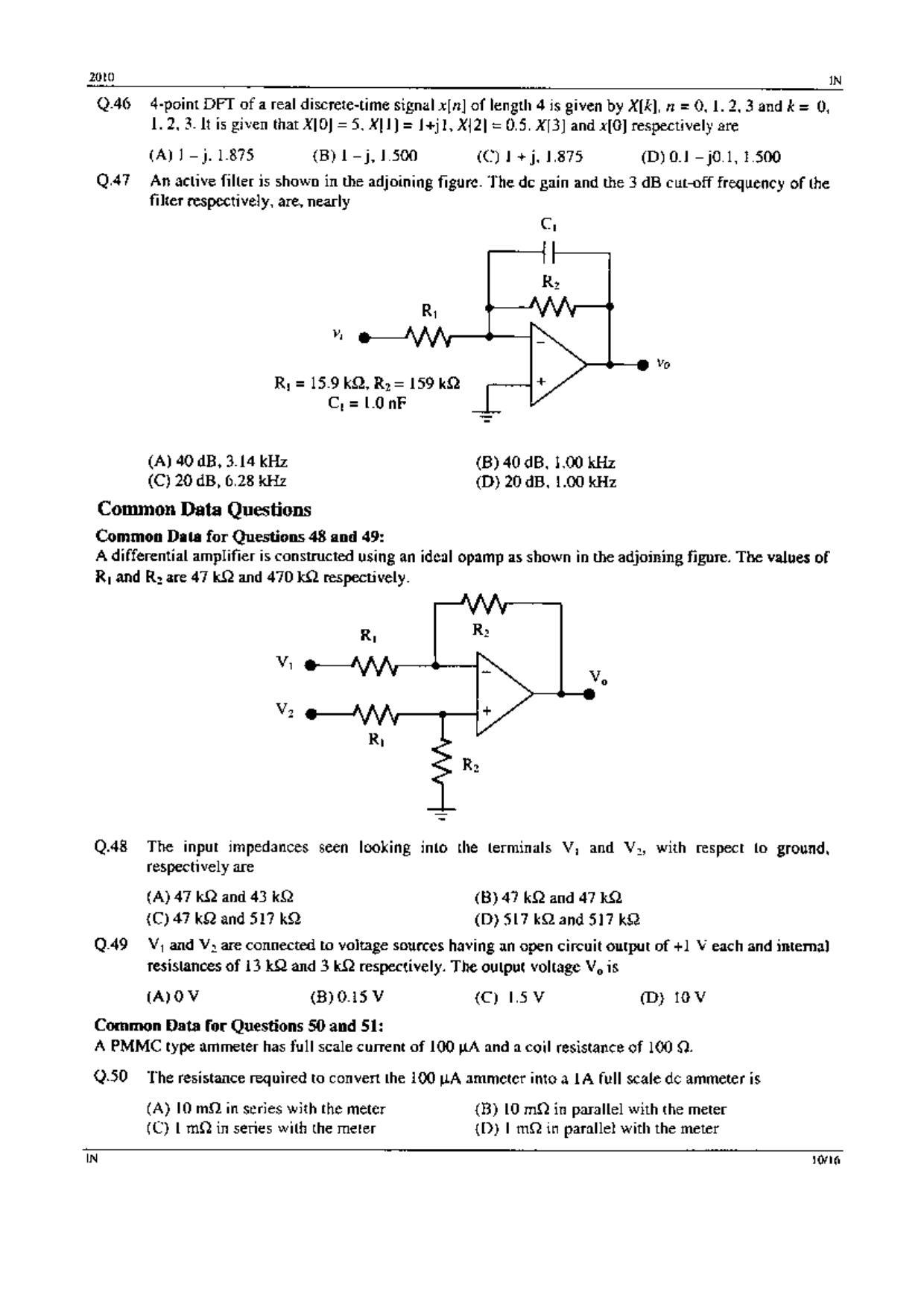 GATE 2010 Instrumentation Engineering (IN) Question Paper with Answer Key - Page 10