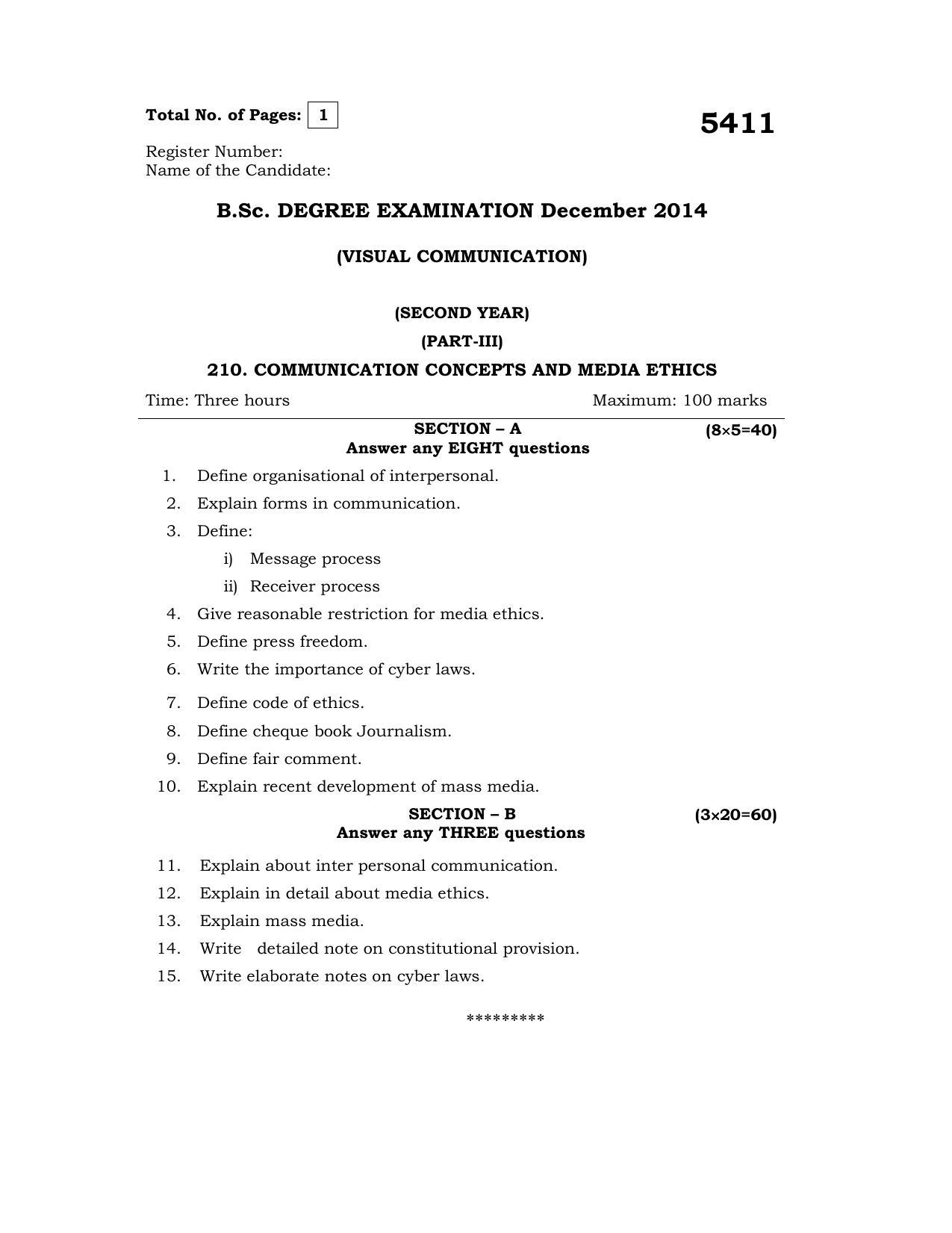 Annamalai University Communication Concepts And Media Ethics B.Sc Visual Communication December 2014 Question Papers - Page 1