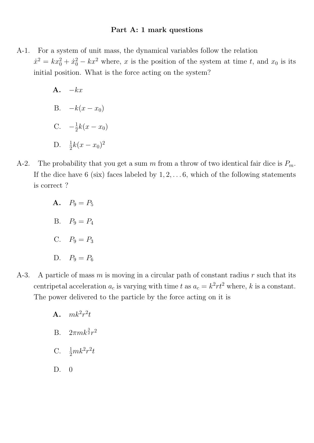 JEST 2022 Physics Question Paper with Answer key - Page 1