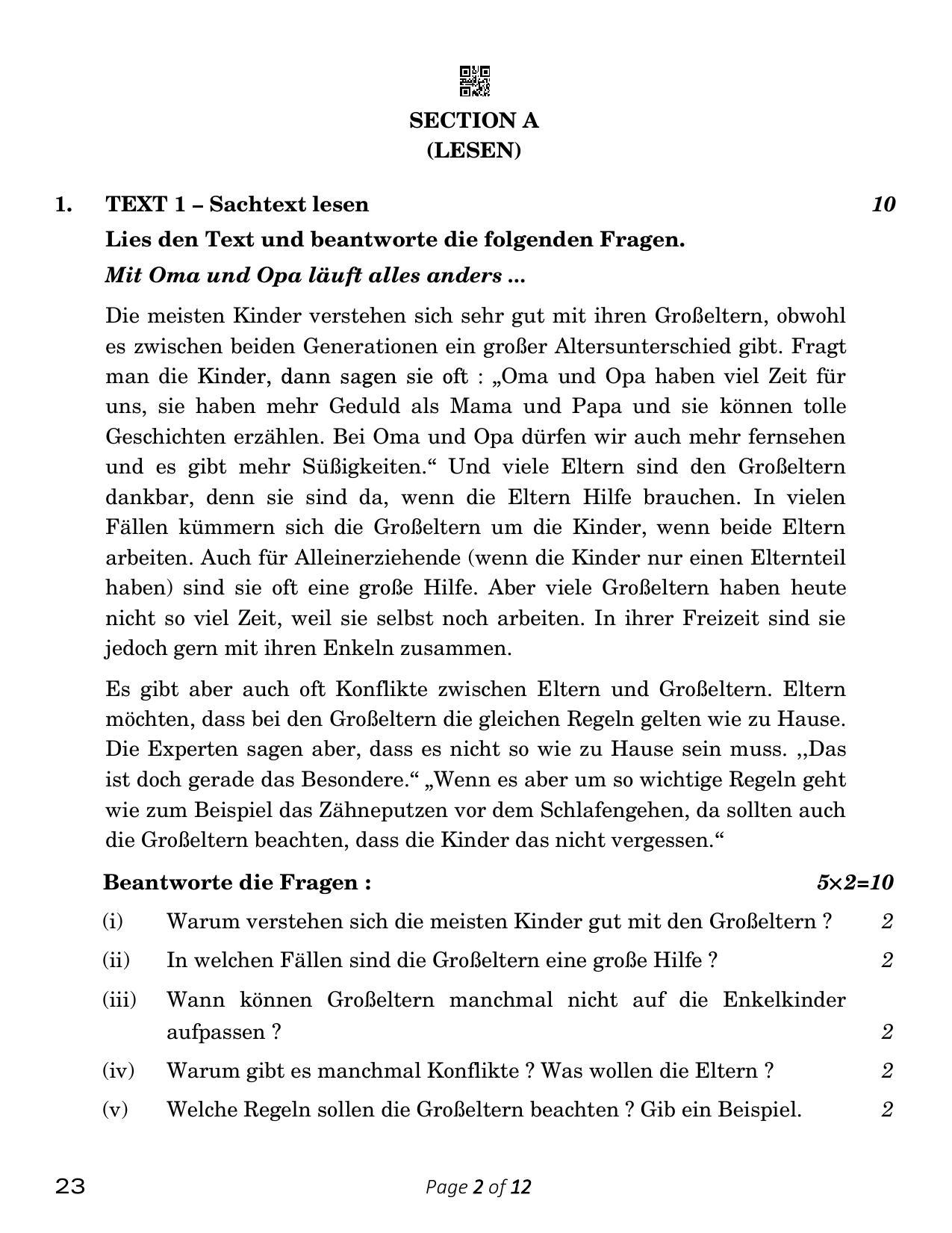 CBSE Class 10 23_German 2023 Question Paper - Page 2