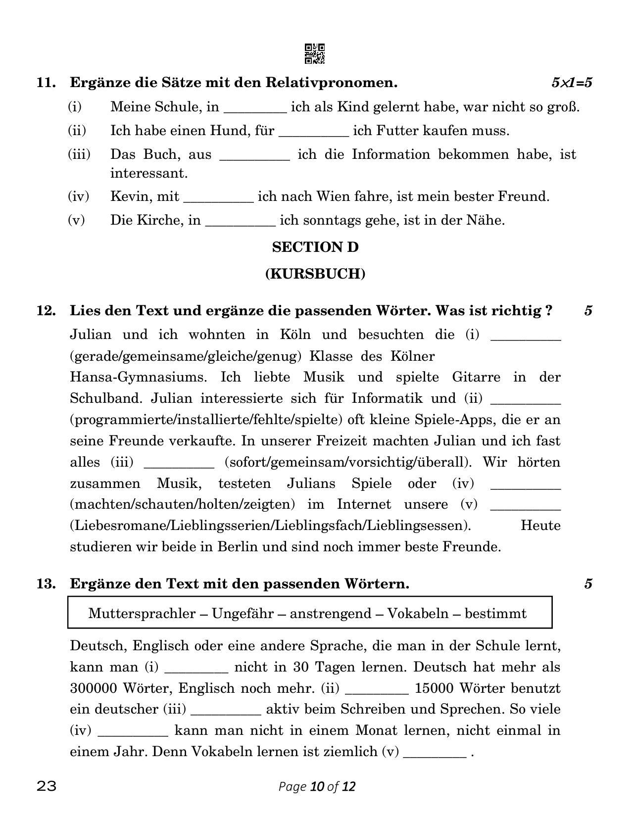 CBSE Class 10 23_German 2023 Question Paper - Page 10