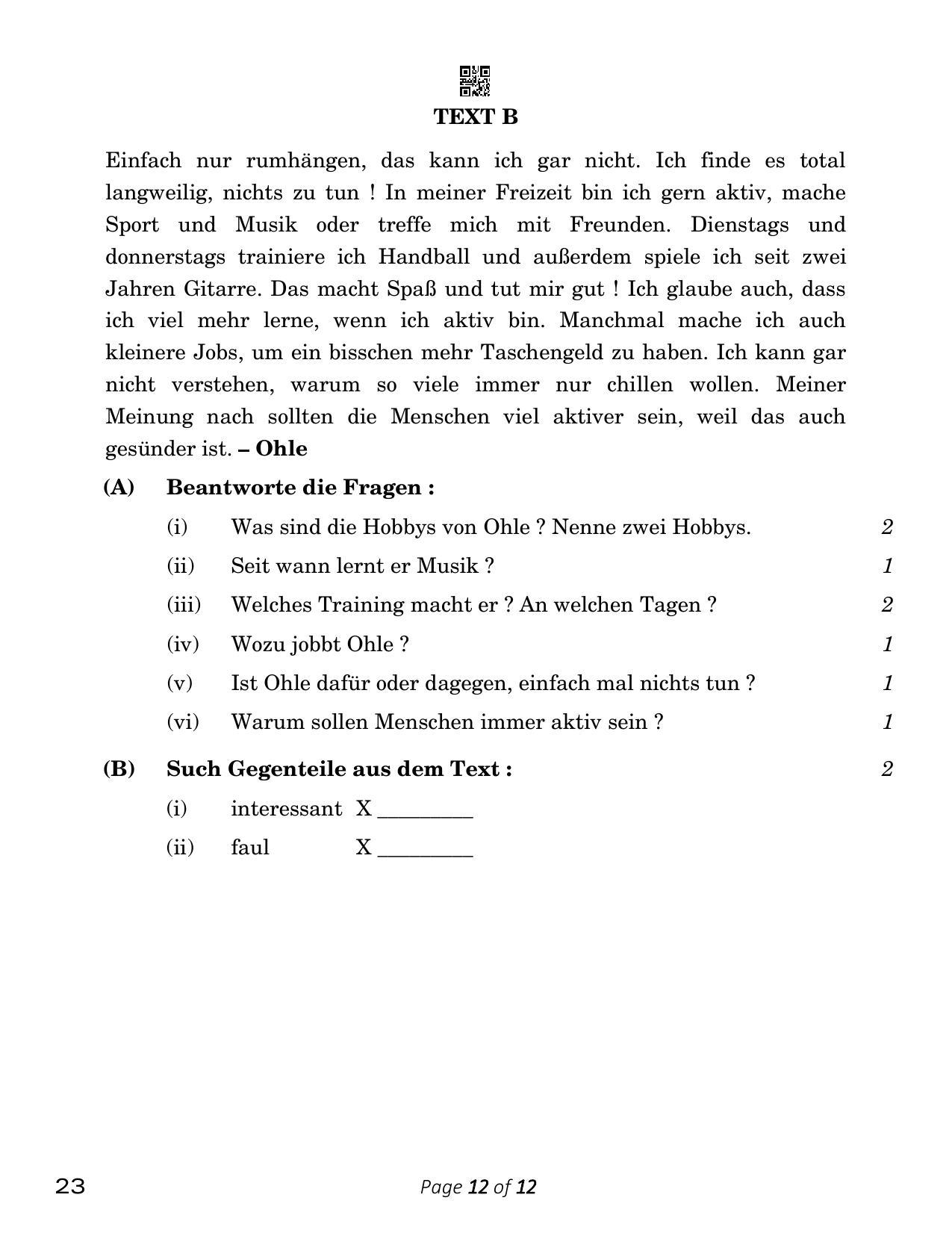 CBSE Class 10 23_German 2023 Question Paper - Page 12