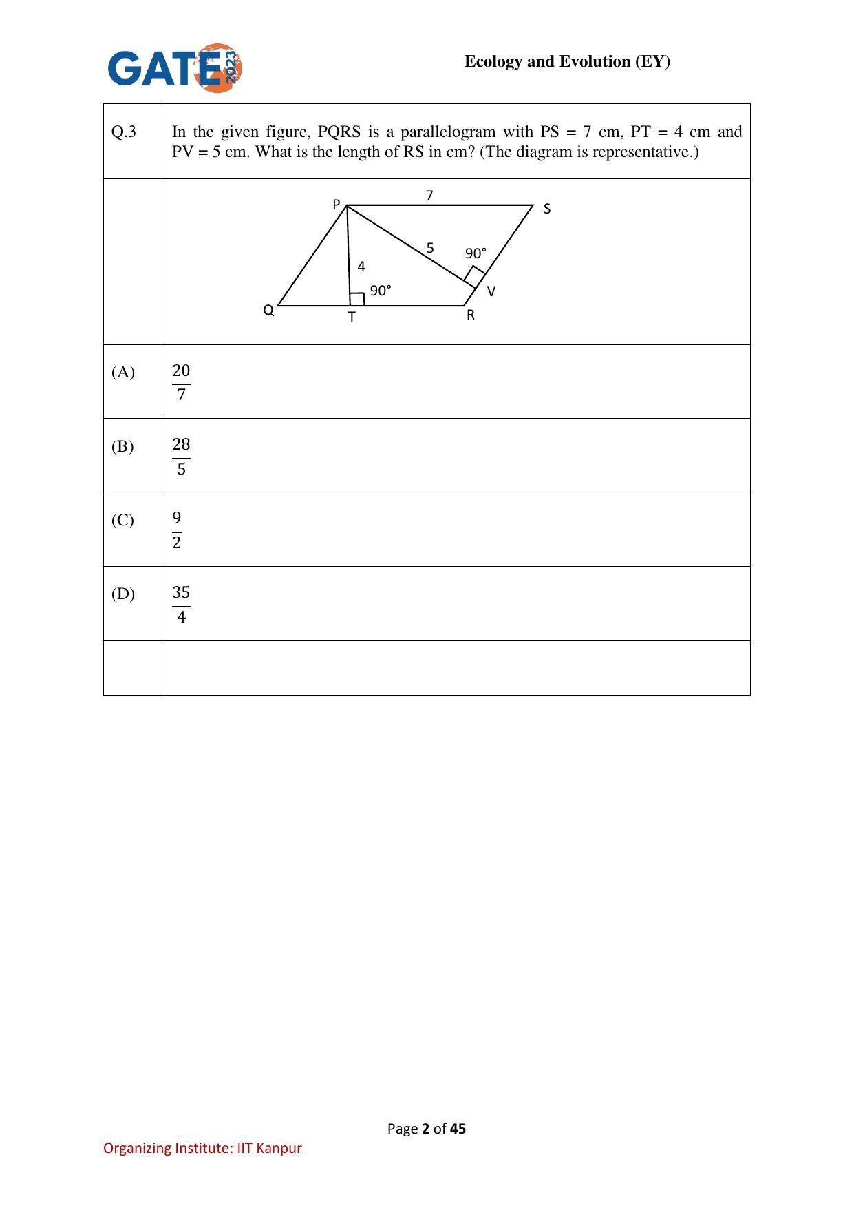 GATE 2023 Ecology and Evolution (EY) Question Paper - Page 2