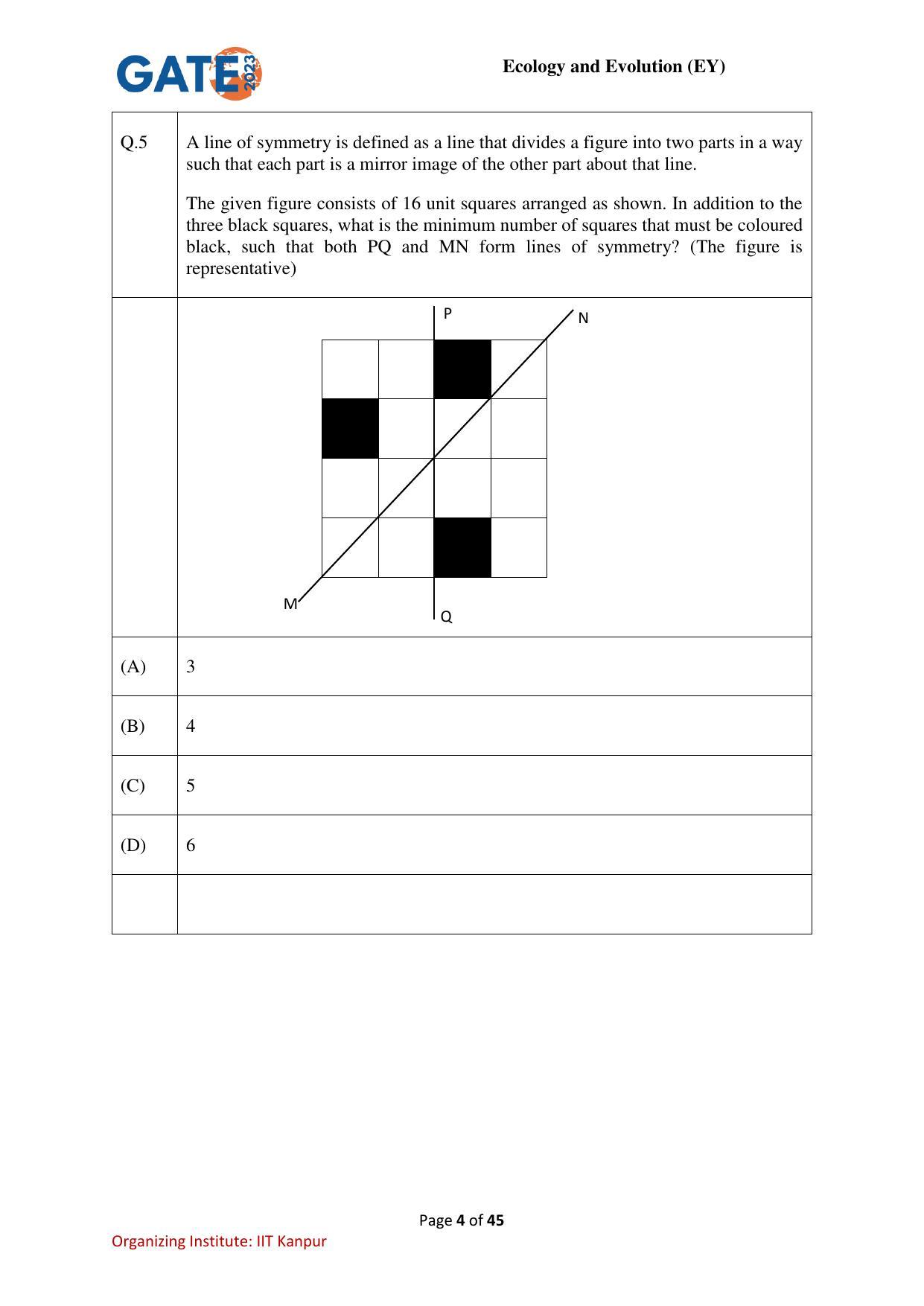 GATE 2023 Ecology and Evolution (EY) Question Paper - Page 4