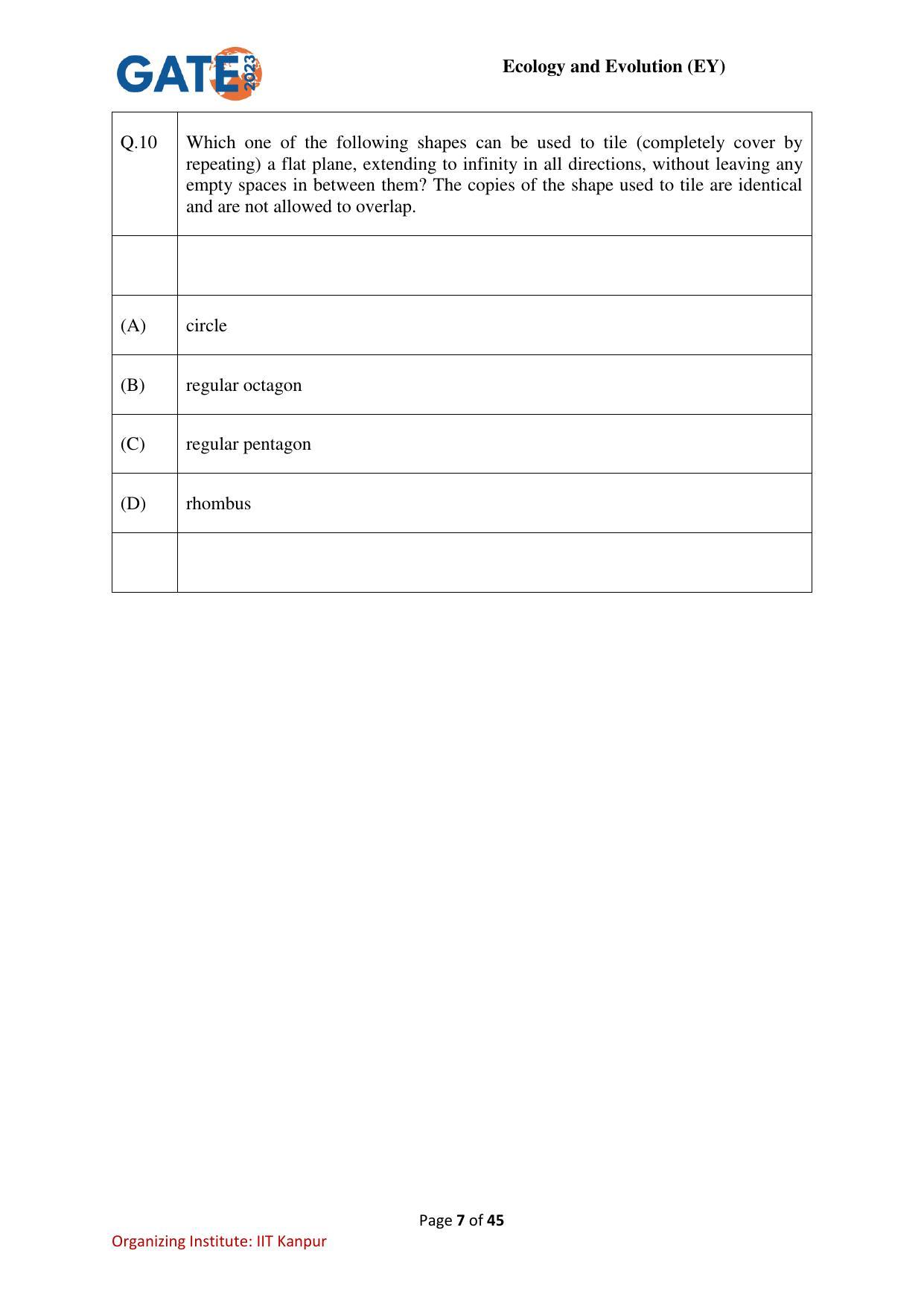 GATE 2023 Ecology and Evolution (EY) Question Paper - Page 7