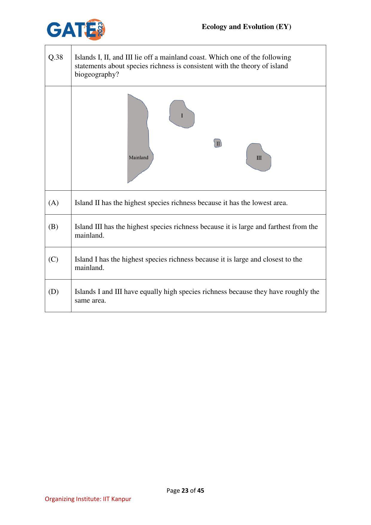 GATE 2023 Ecology and Evolution (EY) Question Paper - Page 23