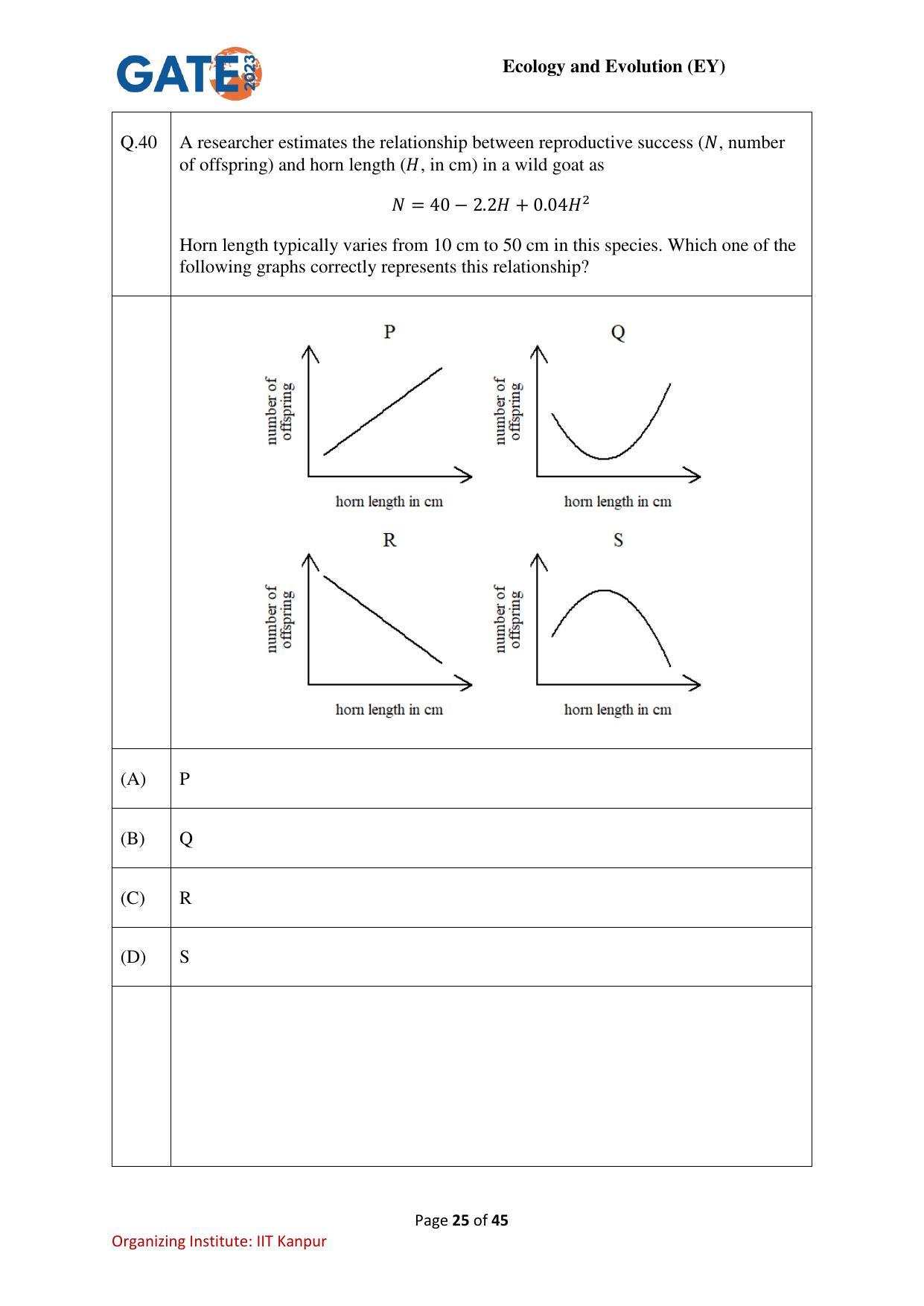 GATE 2023 Ecology and Evolution (EY) Question Paper - Page 25