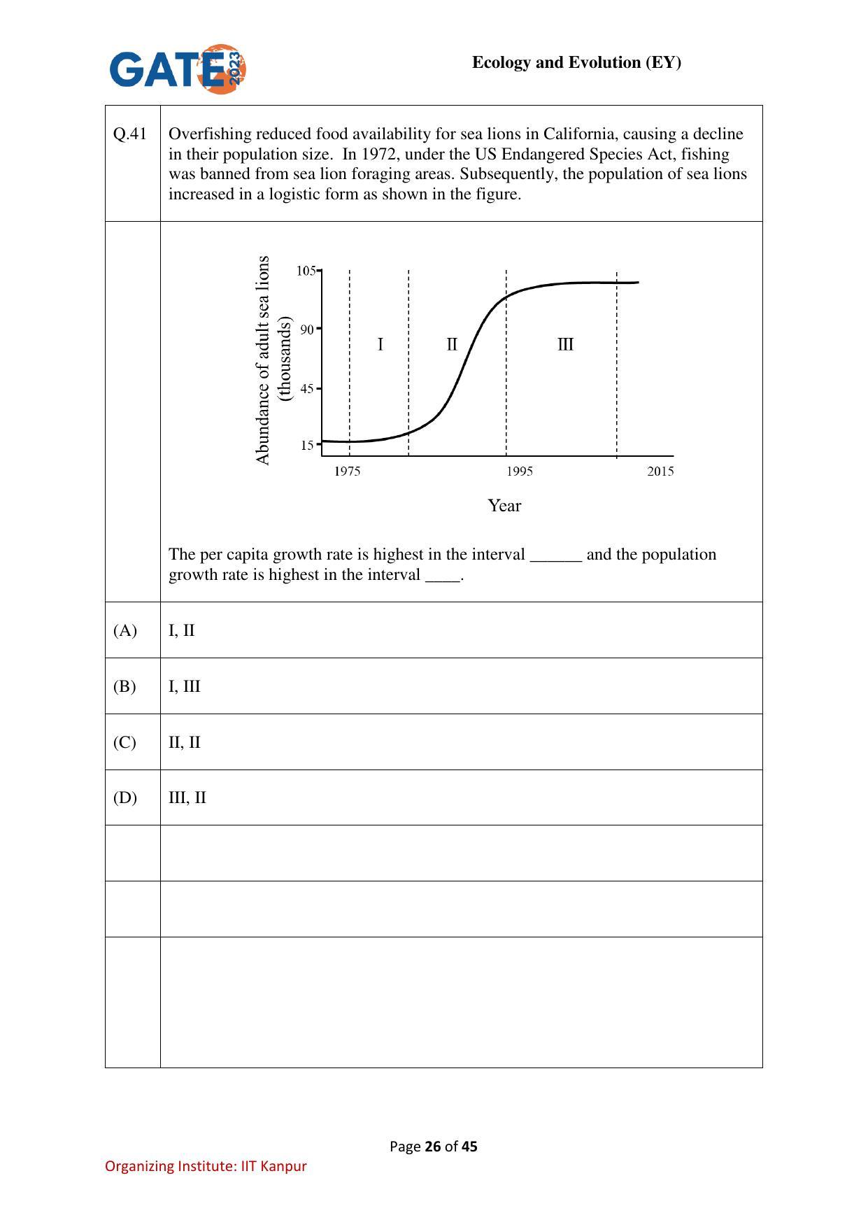 GATE 2023 Ecology and Evolution (EY) Question Paper - Page 26