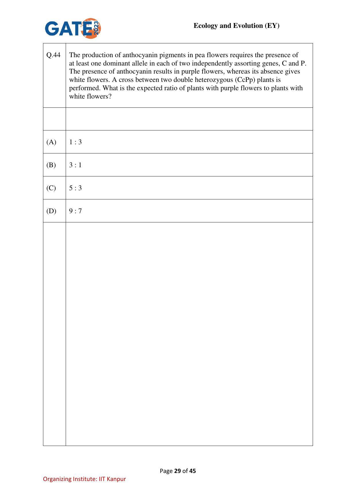 GATE 2023 Ecology and Evolution (EY) Question Paper - Page 29