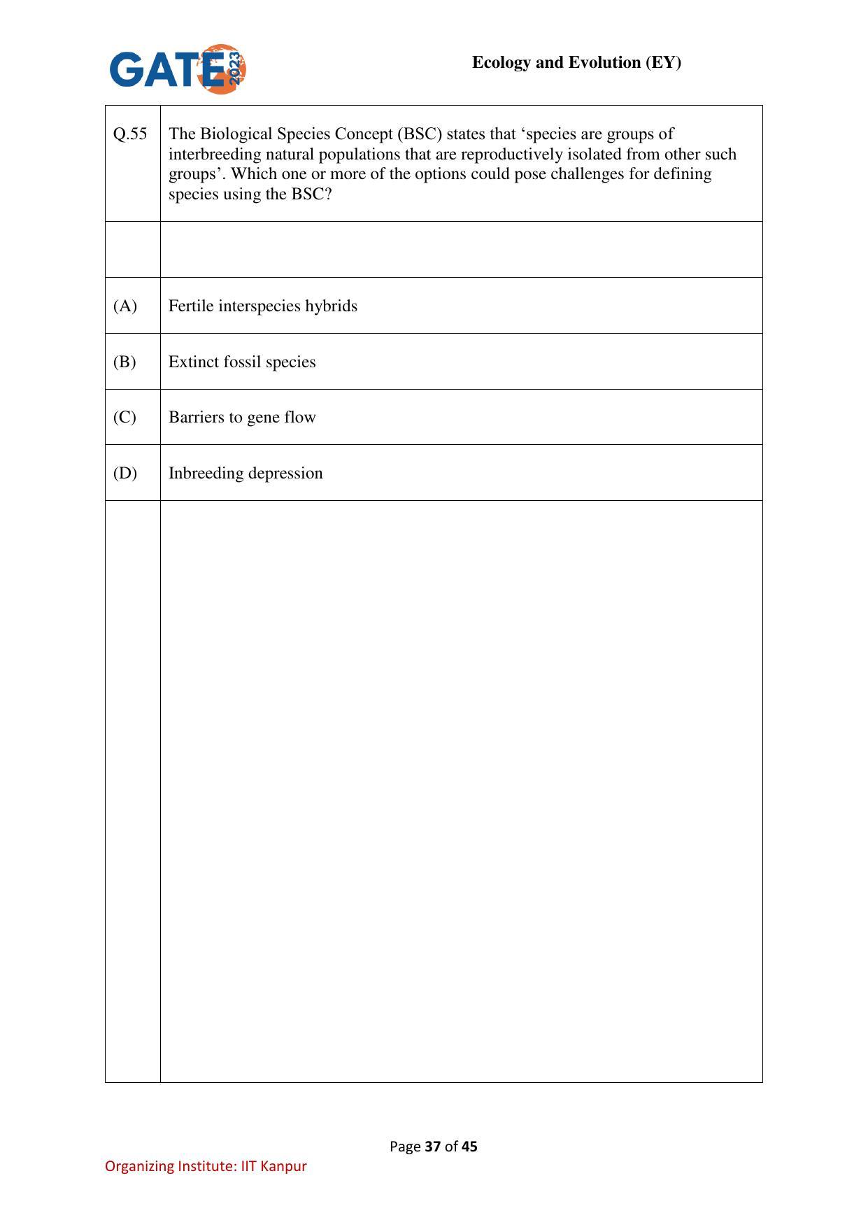 GATE 2023 Ecology and Evolution (EY) Question Paper - Page 37