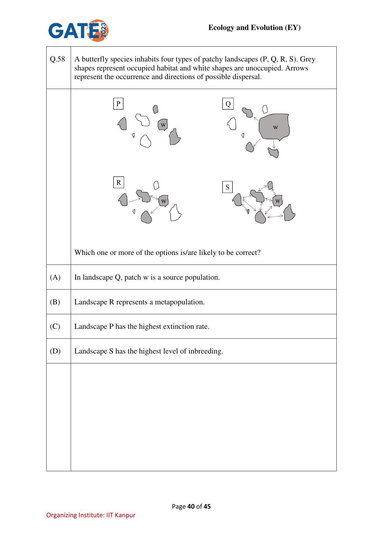 GATE 2023 Ecology and Evolution (EY) Question Paper - Page 40