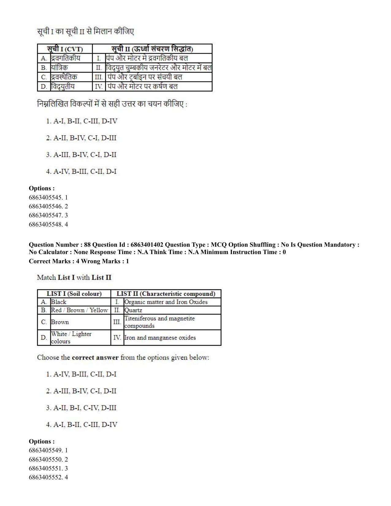CUET PG 2023: MTQP11 – Water Engineering and Management (Hindi)-Shift 2 (05-06-2023) Question Paper - Page 88