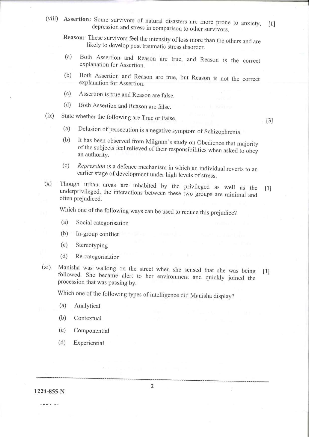 ISC Class 12 Psychology 2024 Question Paper - Page 2