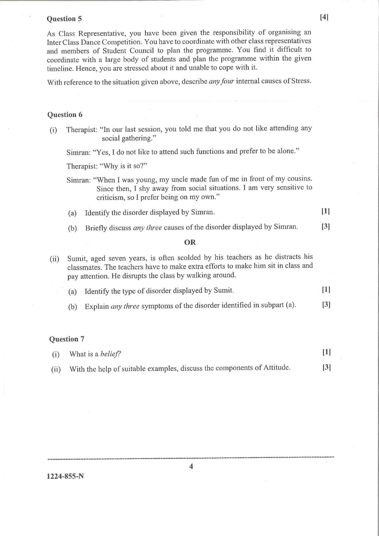 ISC Class 12 Psychology 2024 Question Paper - Page 4