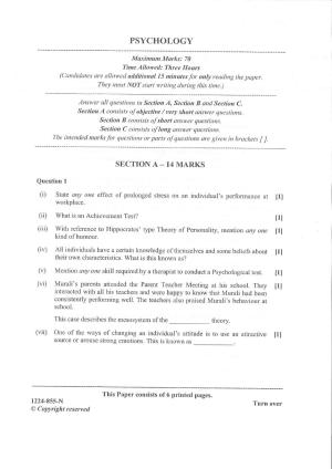 ISC Class 12 Psychology 2024 Question Paper