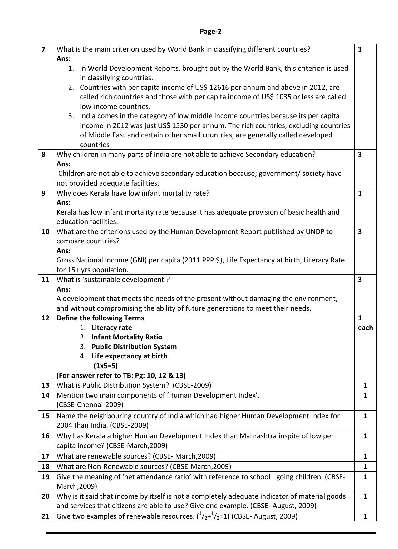 CBSE Worksheets for Class 10 Social Science Development Assignment - Page 2