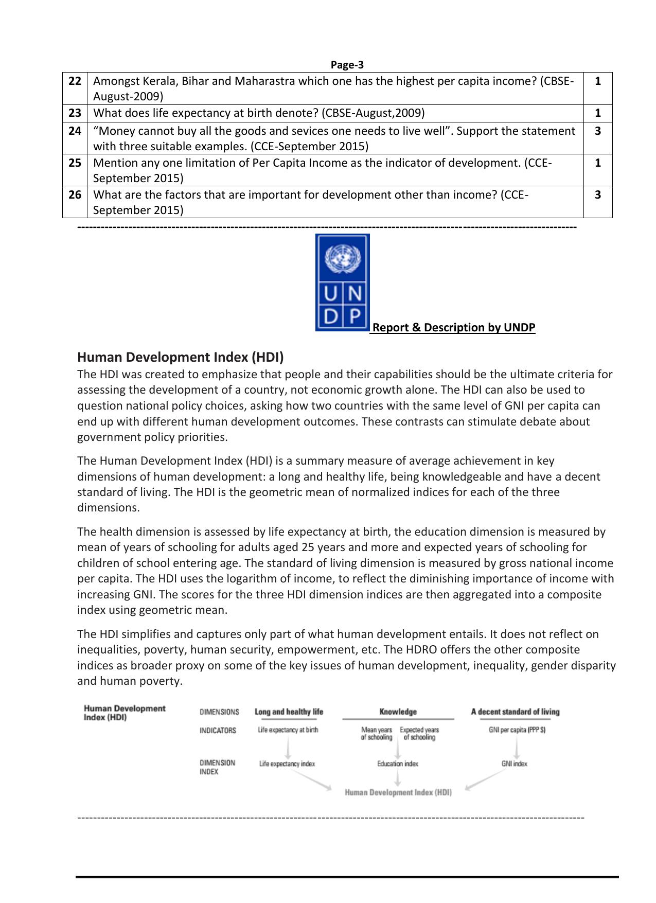 CBSE Worksheets for Class 10 Social Science Development Assignment - Page 3