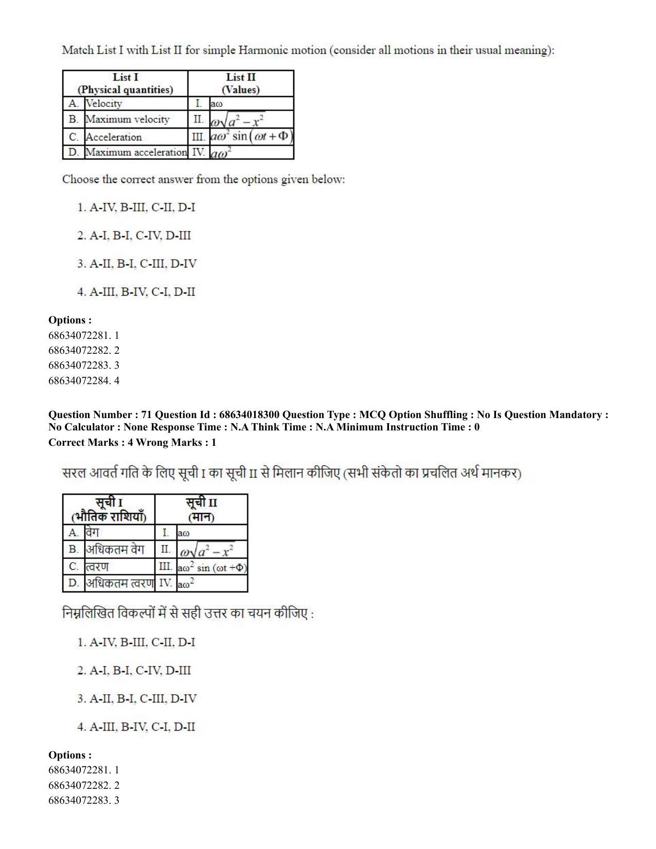 CUET PG 2023: SCQP15 – Geophysics(HINDI) - Shift 3 (13-06-2023) Question Paper - Page 75