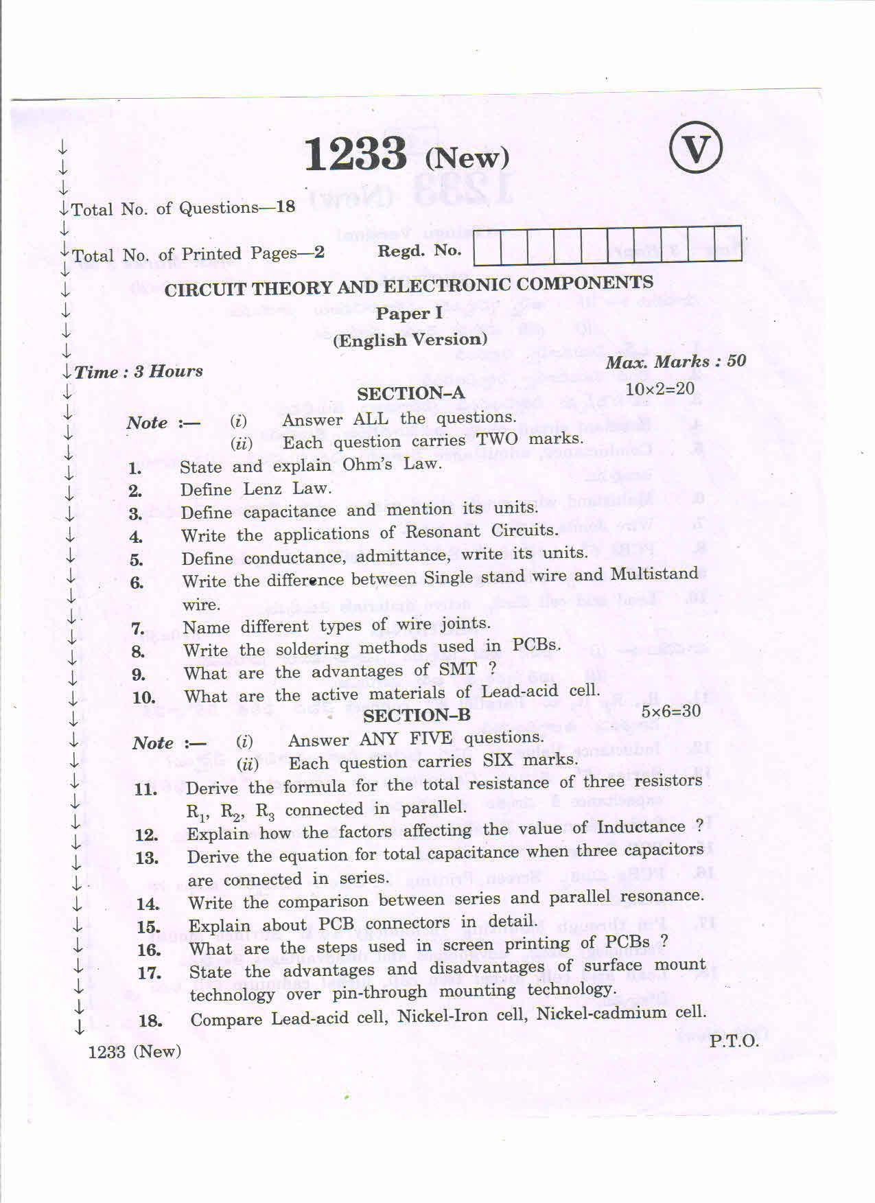 AP Inter 2nd Year Vocational Question Paper March 2020 Circuits