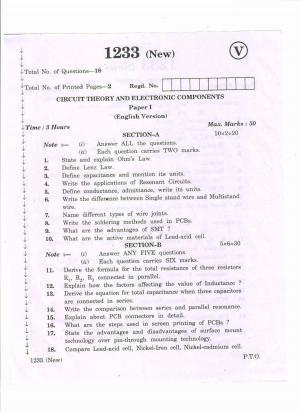 AP Inter 2nd Year Vocational Question Paper March - 2020 - Circuits theory Electronics Components - I