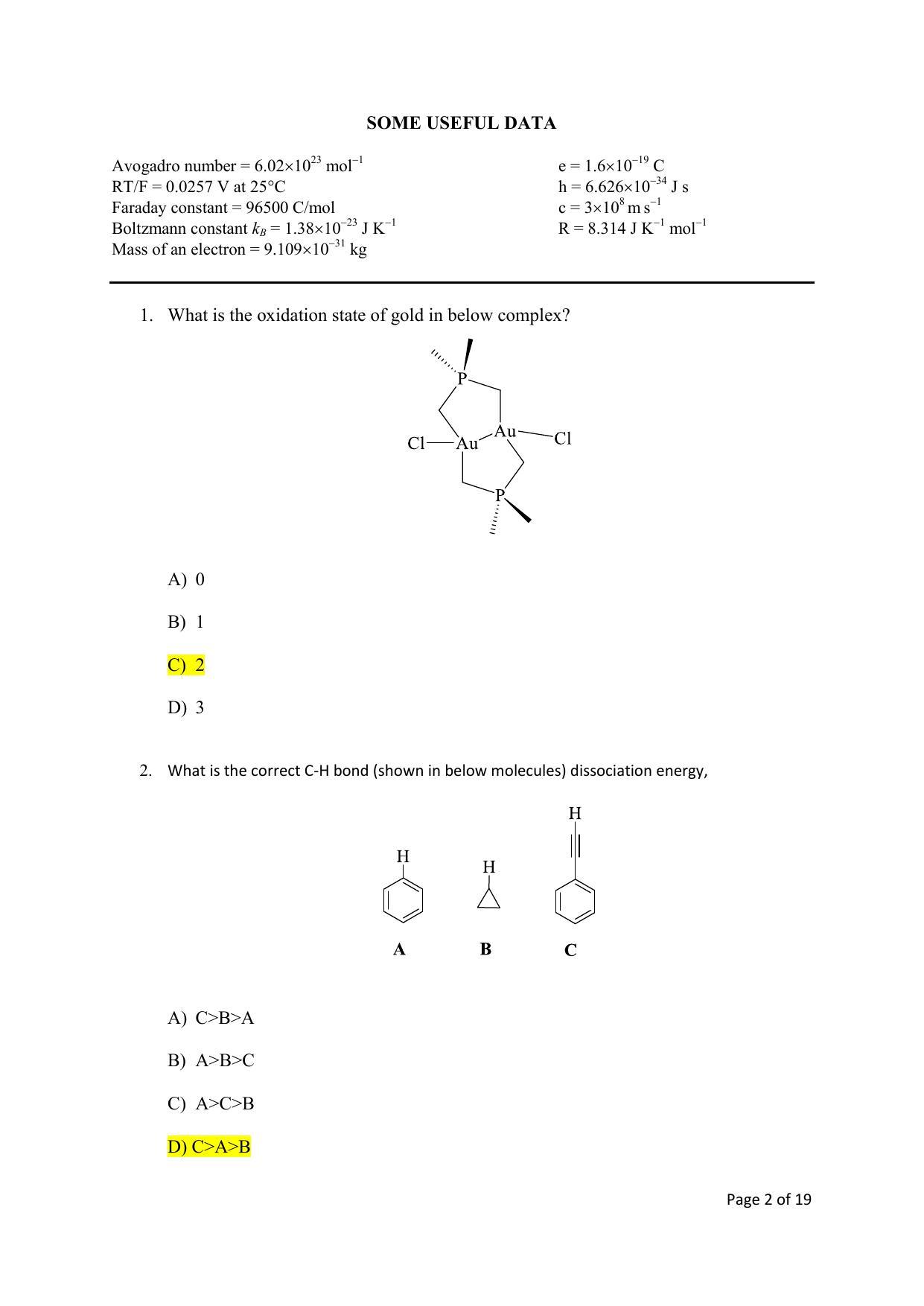TIFR GS 2021 Chemistry Question Paper - Page 2