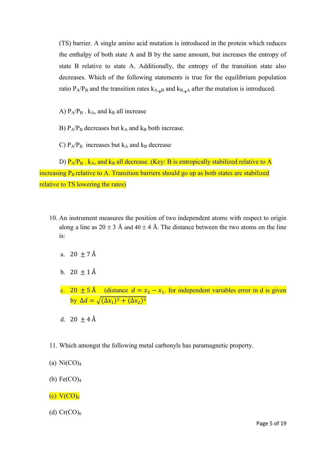 TIFR GS 2021 Chemistry Question Paper - Page 5