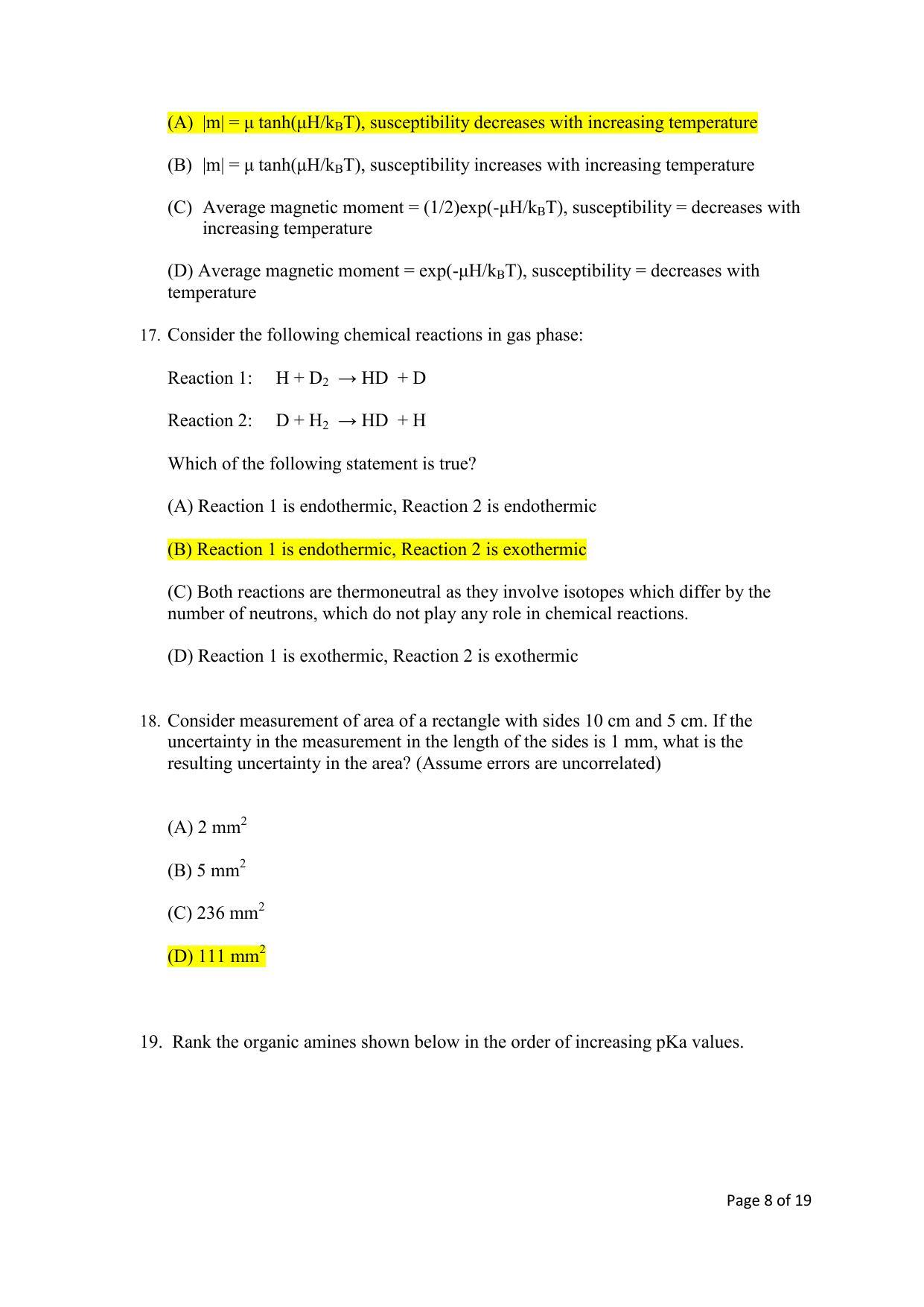 TIFR GS 2021 Chemistry Question Paper - Page 8