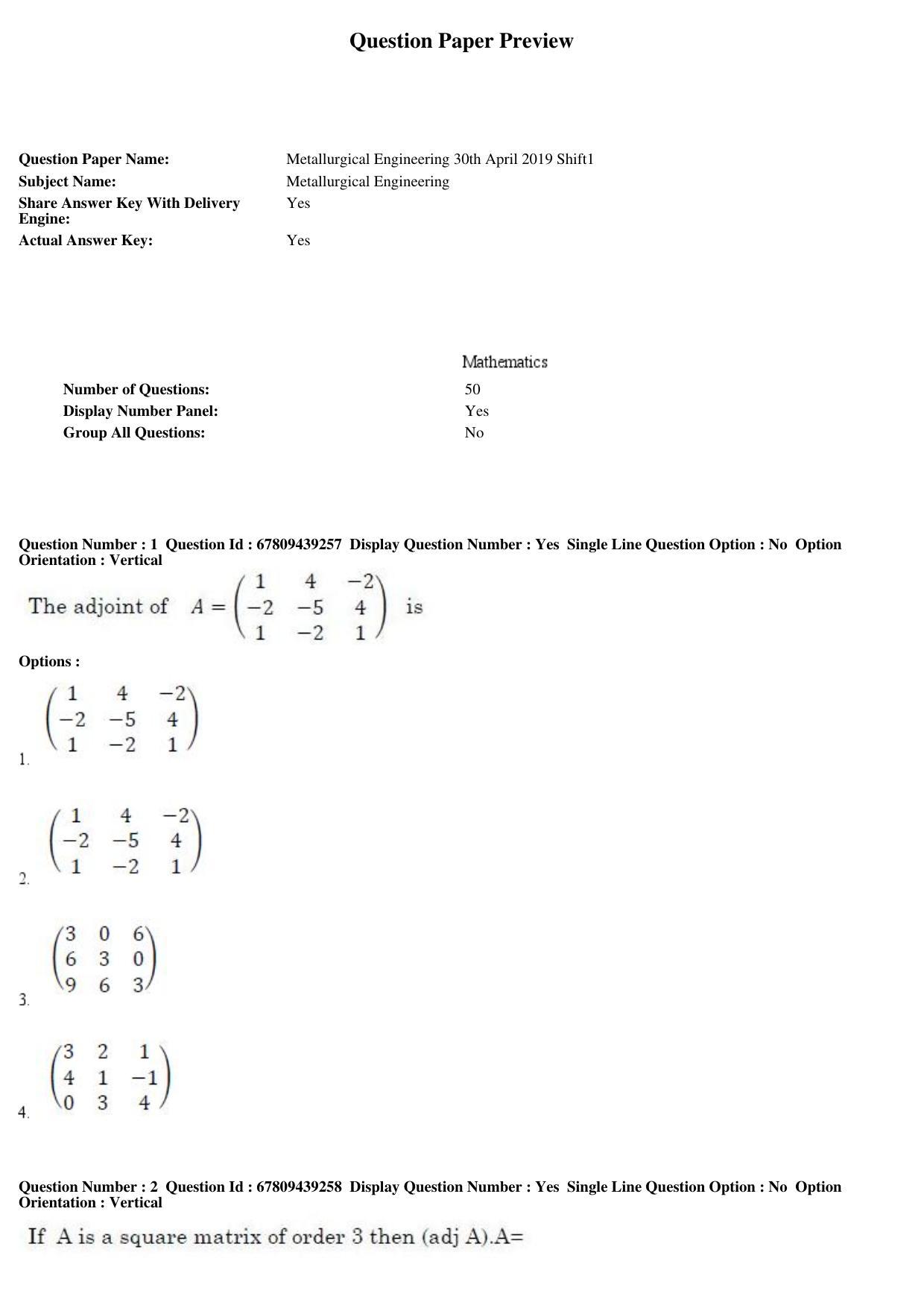 AP ECET 2019 - Metallurgical Engineering Question Paper With Preliminary Keys Shift1 - Page 1