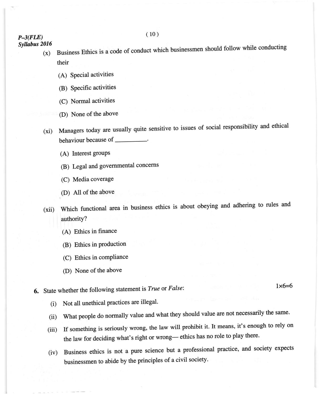 ICMAI June 2018 Fundamentals of Laws and Ethics Question Paper - Page 10