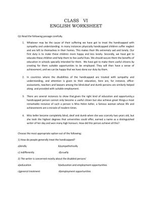CBSE Worksheets for Class 6 English Practice Assignment 14